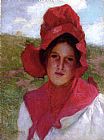 Edward Henry Potthast Wall Art - Girl in a Red Bonnet